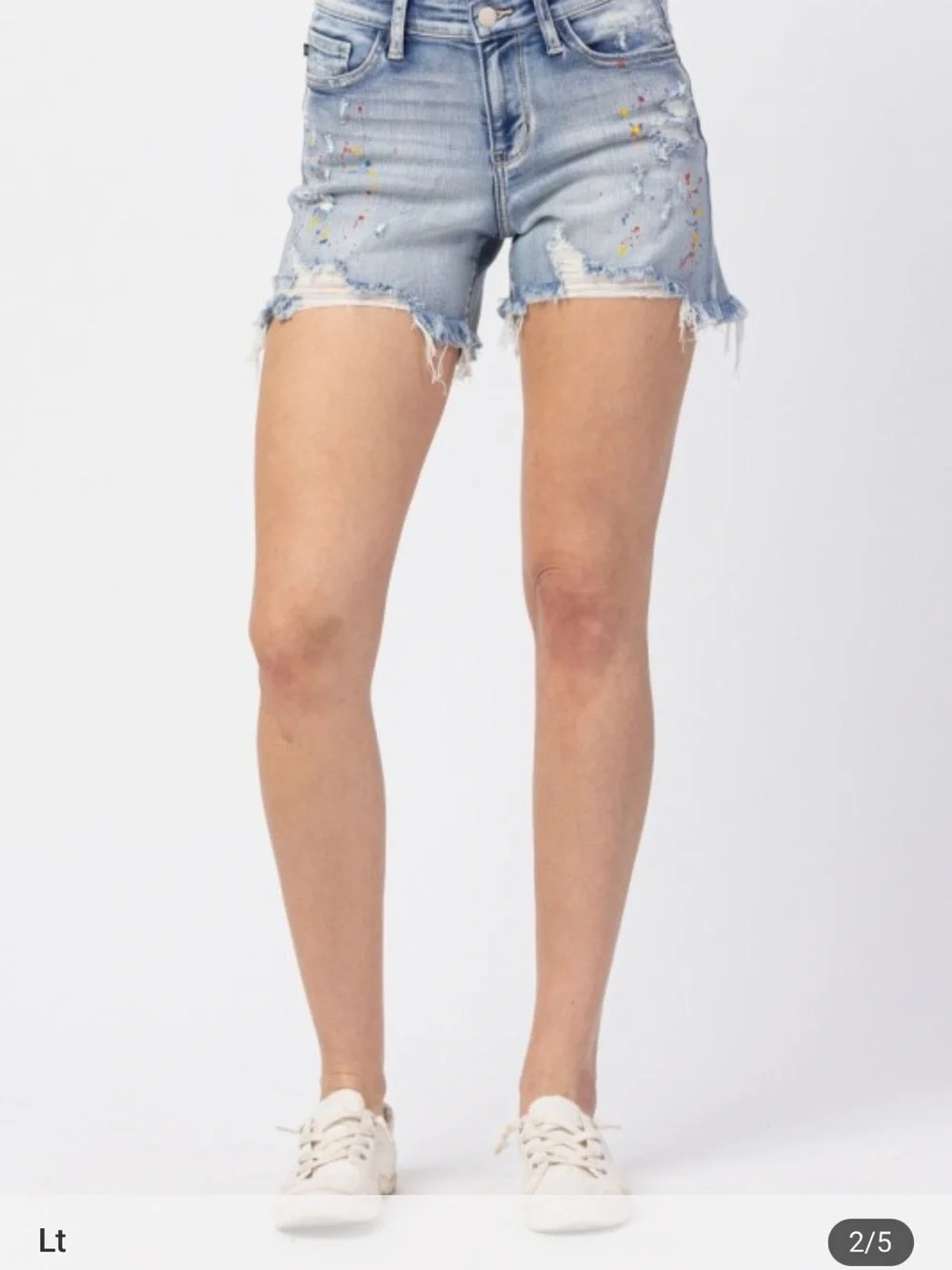 Judy Blue Mid Rise Rainbow Paint Splash Distressed Denim Cutoff Shorts XL NWT